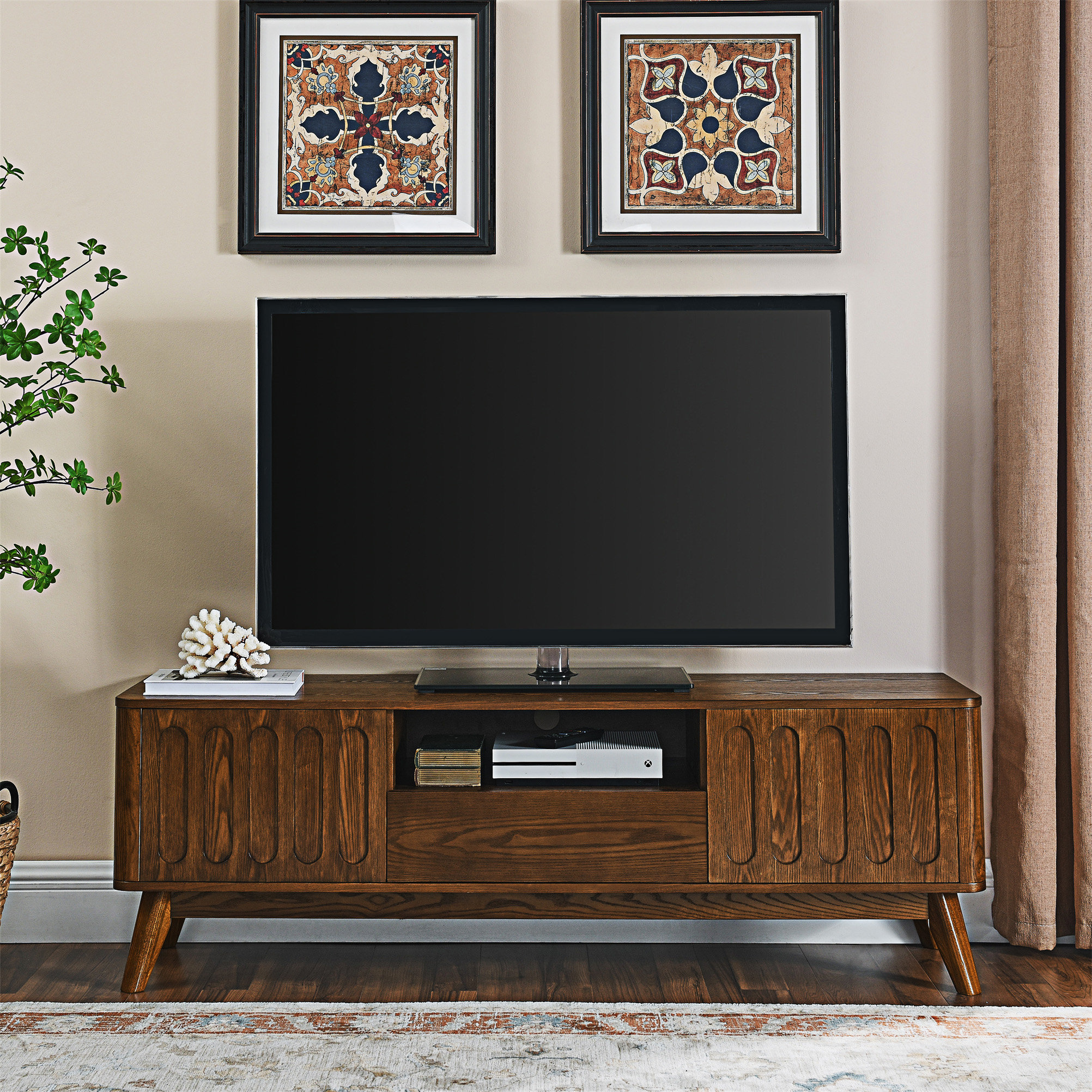 George Oliver Mid Century Modern Fluted TV Stand For 65 Inch TV,  Entertainment Center With Storage, Farmhouse Wood Media Console For Living  Room 